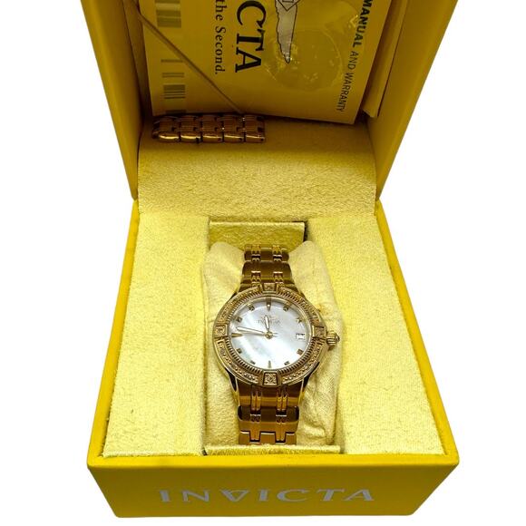 Invicta Angel Women’s Gold Tone Crystal Accent Watch Mother of Pearl Dial